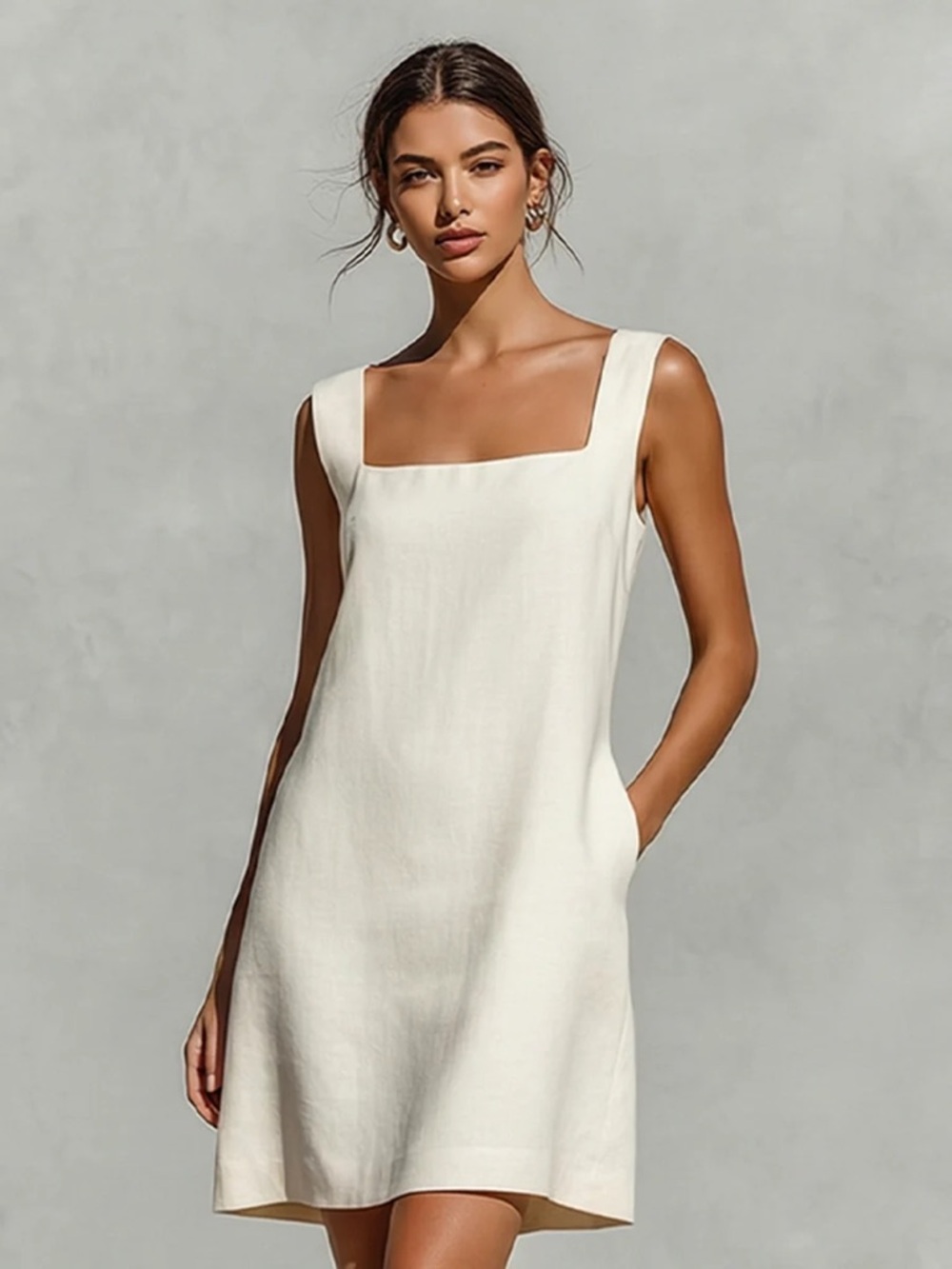 Square-Neck White Mini Dress with Wide Straps